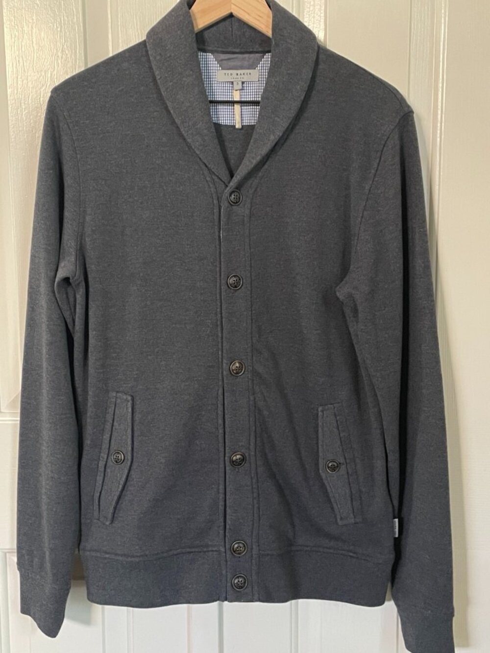 Ted Baker Men’s Gray Shawl Collar Cardigan Jacket Medium